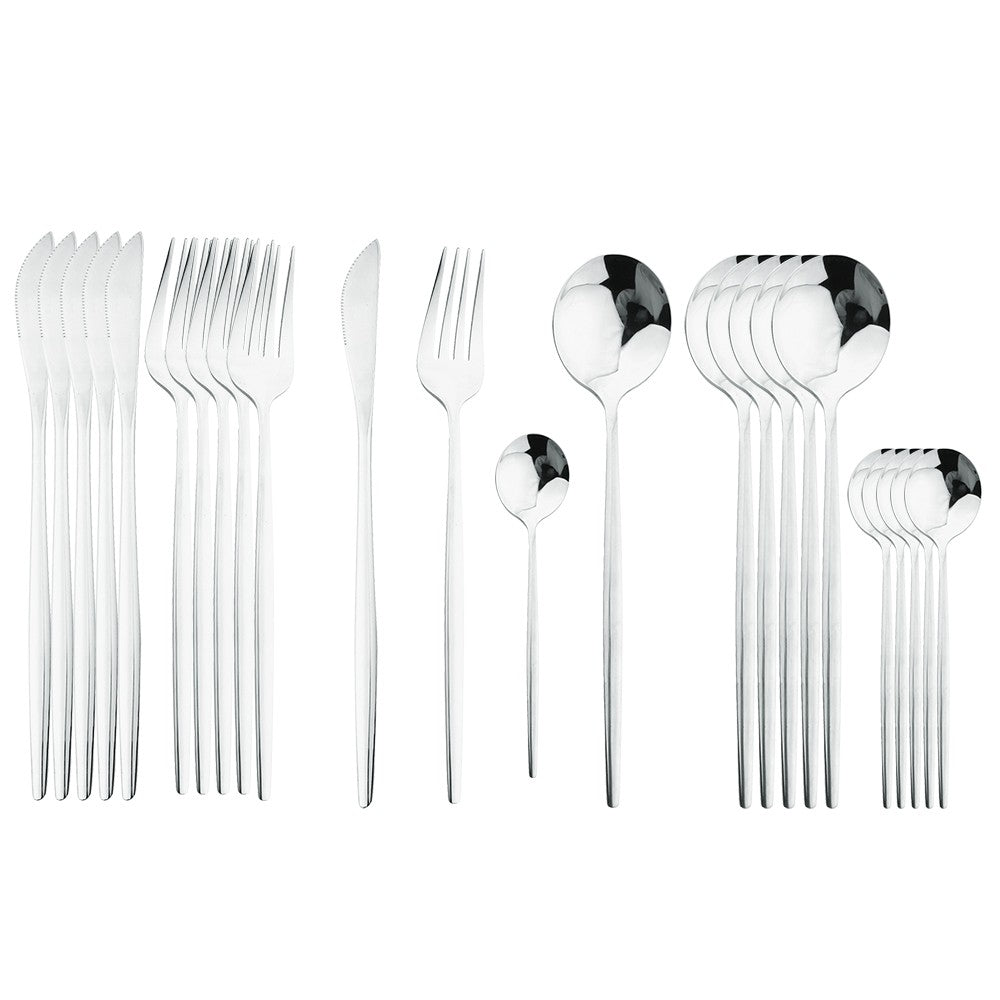 Conjunto de Talheres de Aço Inoxidável com 24 Peças para 6 Pessoas, Lavável em Lava-Louças