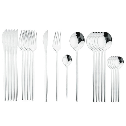Conjunto de Talheres de Aço Inoxidável com 24 Peças para 6 Pessoas, Lavável em Lava-Louças