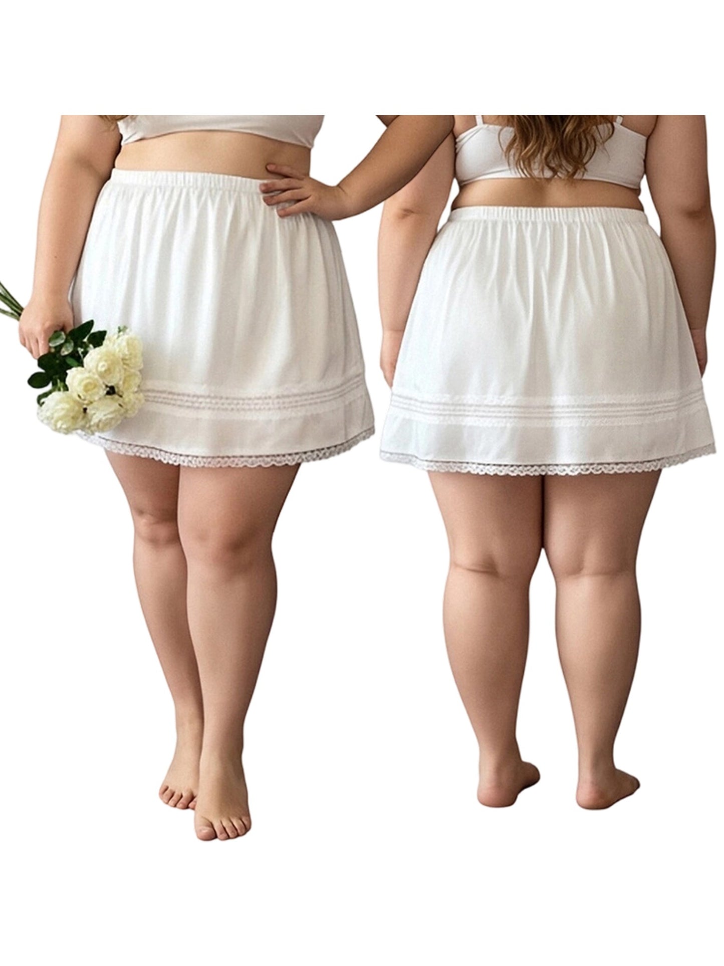 Women s Plus Size Lace Trim Skirt Summer Fashionable Casual Elastic Waist Mini Skirts