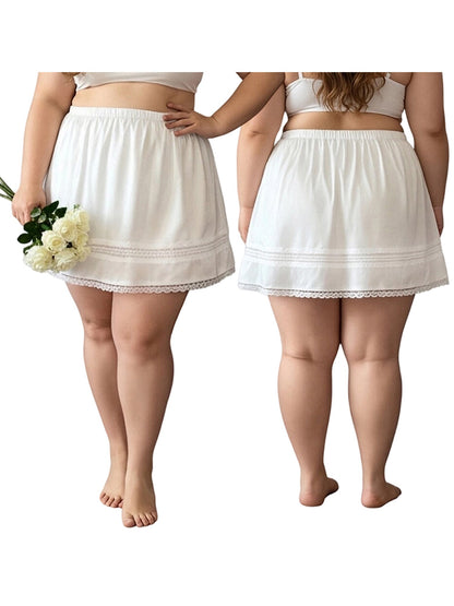 Women s Plus Size Lace Trim Skirt Summer Fashionable Casual Elastic Waist Mini Skirts