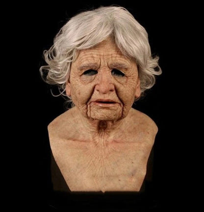 Black Elderly Woman Man Mask Wrinkle Full for Head Mask Grandpa/Grandma Face Novelty Mask Halloween Party Cosplay Props Supplies