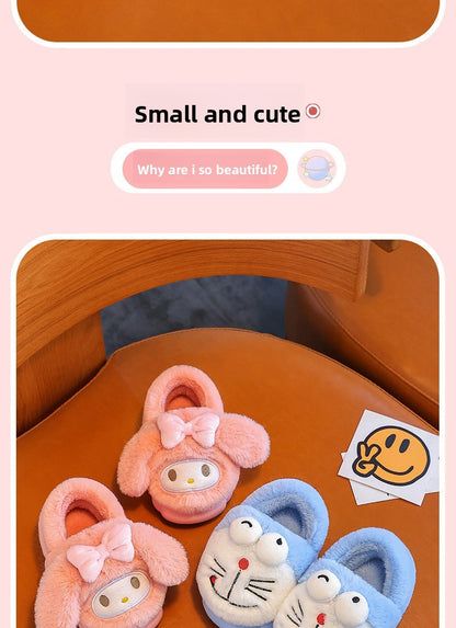 2025 New Winter Warm Cute Cartoon Indoor Mule Soft Non-slip Fluffy Slippers For Kids Teen Boys Girls Children Home Cotton Shoes