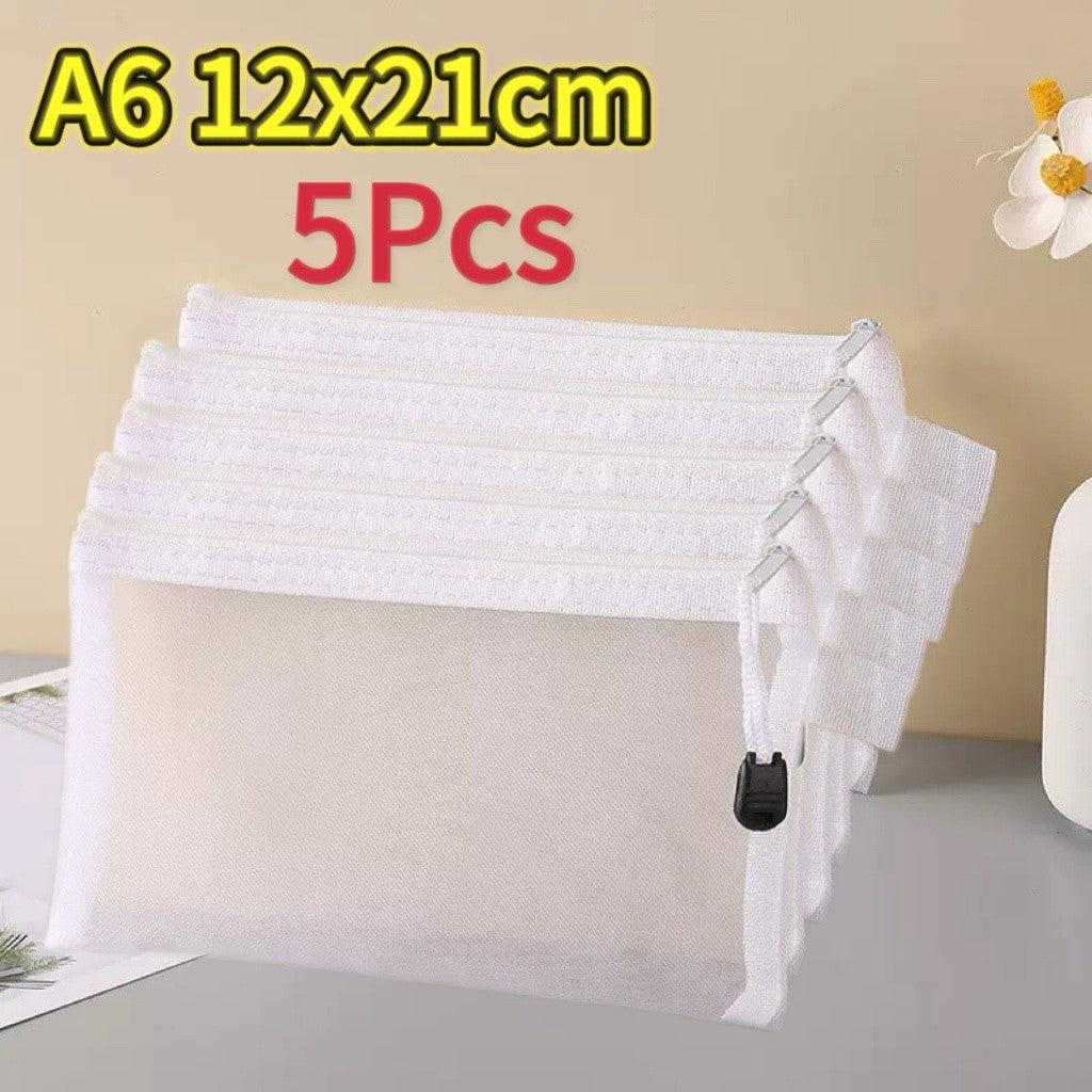 1-12pcs Mesh Zipper Pouch Student Waterproof Zip File Bag Makeup Bag School Office Supplies Miscellaneous Storage Organizer