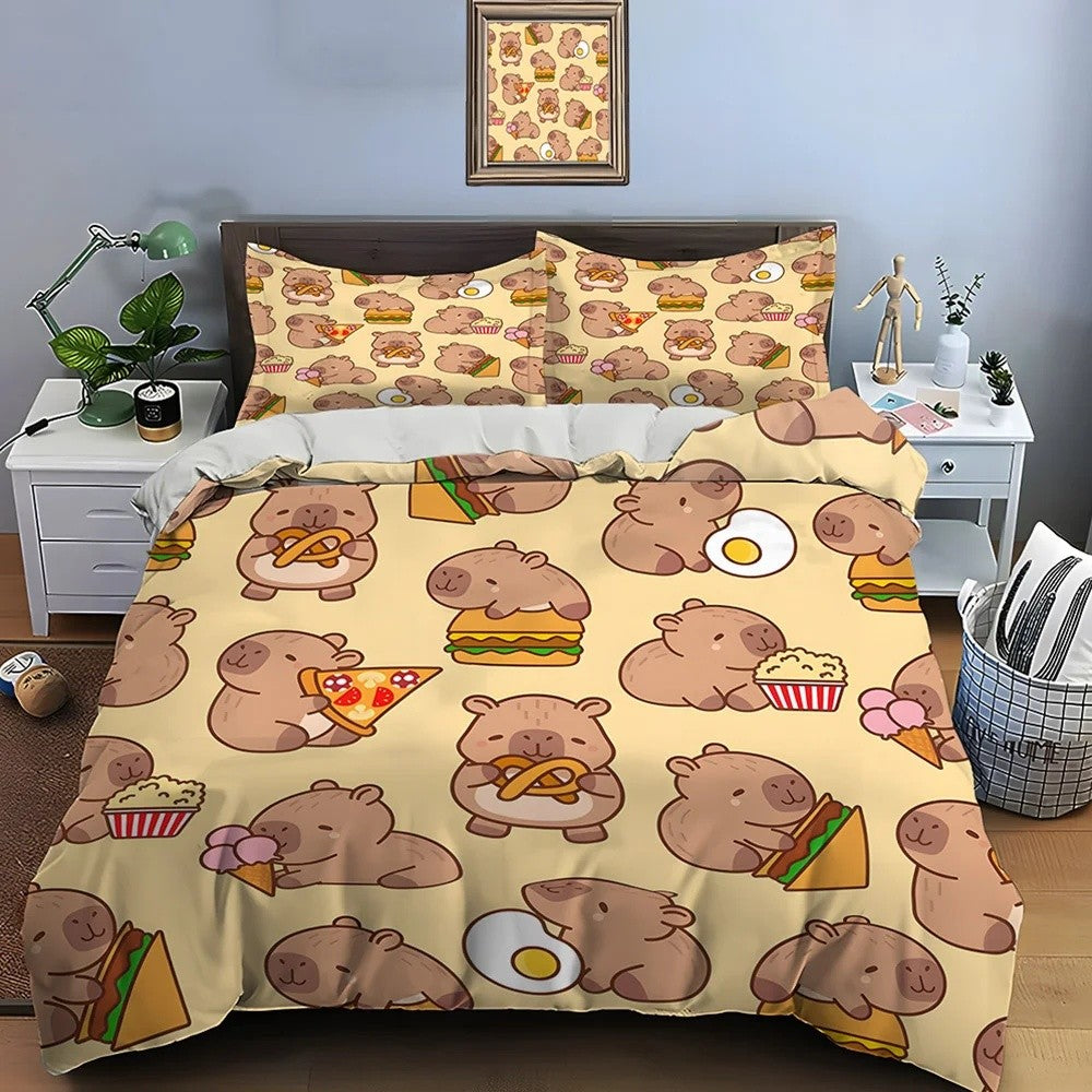 Cute Cartoon Capybara Print Bedding Set Duvet Cover 1 Duvet Cover 2 Pillowcases Adult and Children Bedding Set Christmas Gifts