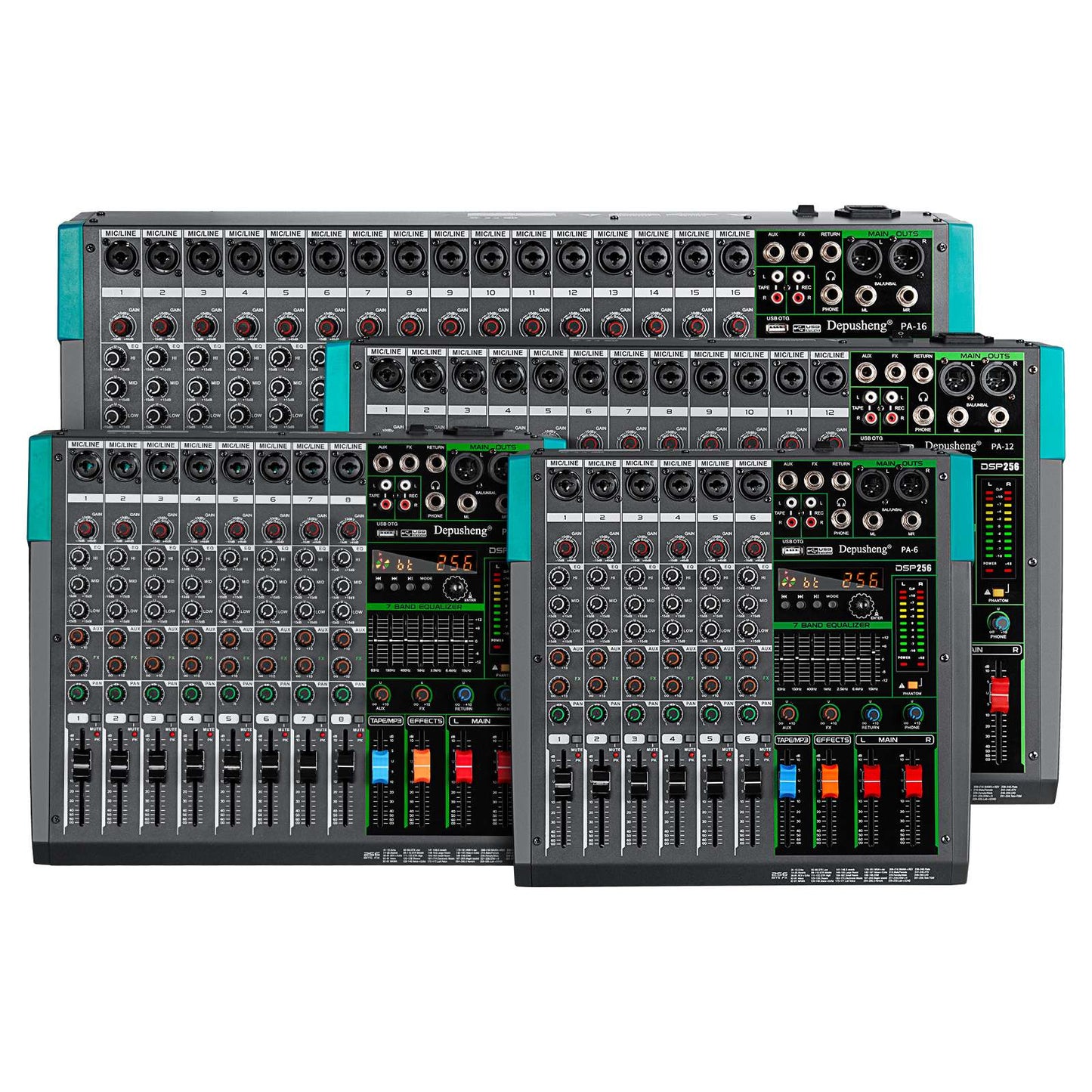 6/8/12/16 Channels Audio Sound Mixer Depusheng Mixing DJ Console USB 48V Phantom Power 256 DSP Effects Sound Table for stage