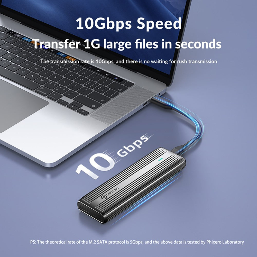 PHIXERO M.2 NVMe SATA SSD Enclosure Duplo Protocolo NVMe para Adaptador USB 10Gbps USB 3.1 Gen2 USB C Case Externo Liga de Alumínio
