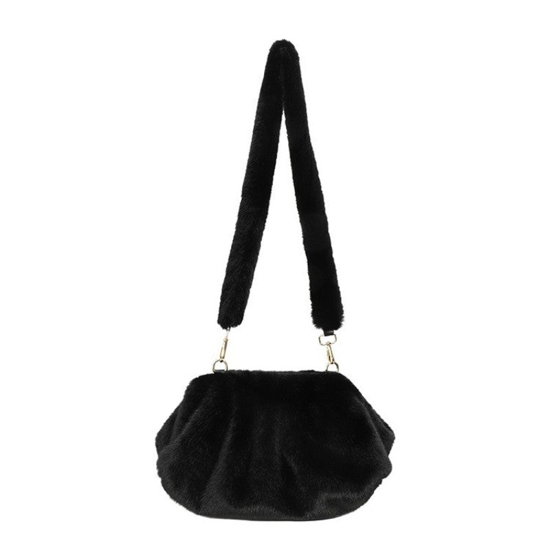Elegant Wrinkled Cloud Clutch Bag Faux Fur Shell Shoulder Crossbody Bag Women Stylish Pillow Bag Guangzhou High Quality Bag