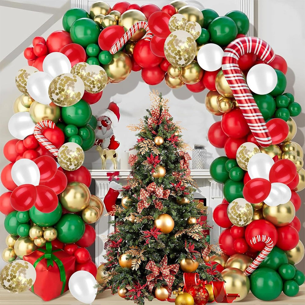 Christmas Theme Red Green Ballon Arch Kit Gold Confetti Latex Balloons Garland Xmas Candy Cane Foil Globos Home Party Decoration