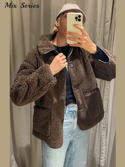 ? Fashion Double Sided Solid Jacket Women Lapel Collar Single Breasted Long Sleeve Coats 2025 Autumn New Lady Utility Outerwear