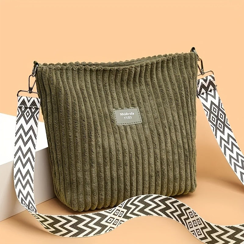 Women's Corduroy Shoulder Bags Large Capacity Solid Color Handbags Daily Commuting Crossbody Bags