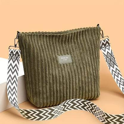 Women's Corduroy Shoulder Bags Large Capacity Solid Color Handbags Daily Commuting Crossbody Bags