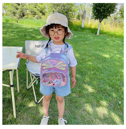 Mochila Mini de Glitter Princesa Elsa de Frozen da Disney, Linda com Laço de Lantejoulas, Bolsa Escolar de Jardim de Infância para Meninas, Desenho Animado Infantil, Mochila de Ombro Duplo