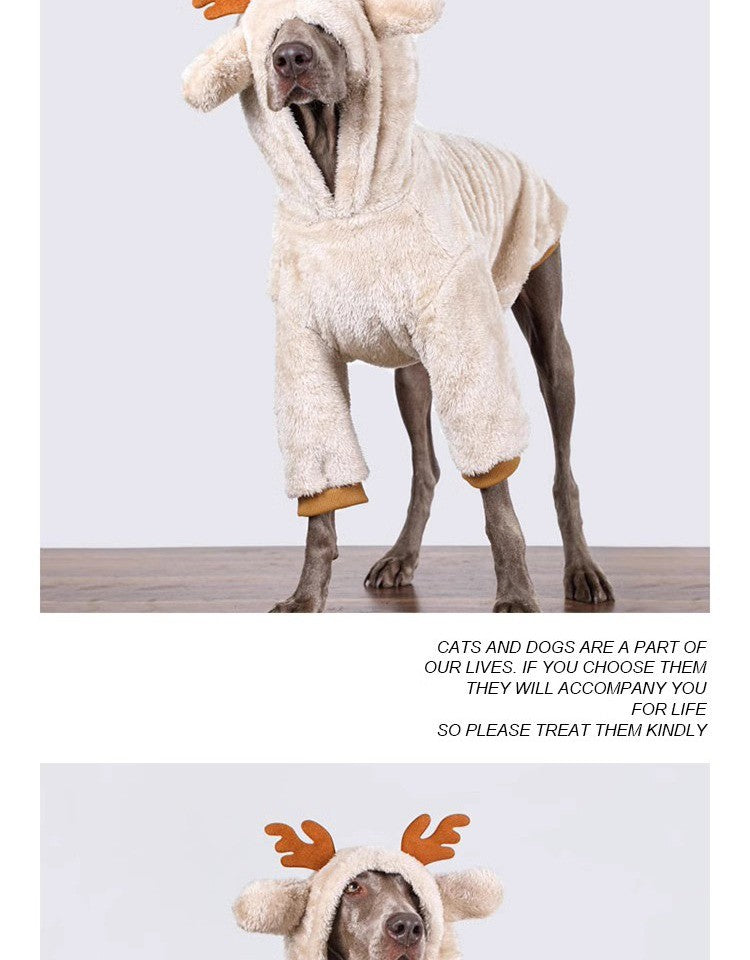 Casaco de Inverno para Cães Grandes, Pijama de Moletom de Lã, Roupa Aconchegante para Animais de Estimação, Casaco Quente com Capuz de Natal, Fantasia de Alce de Natal para Cães Grandes