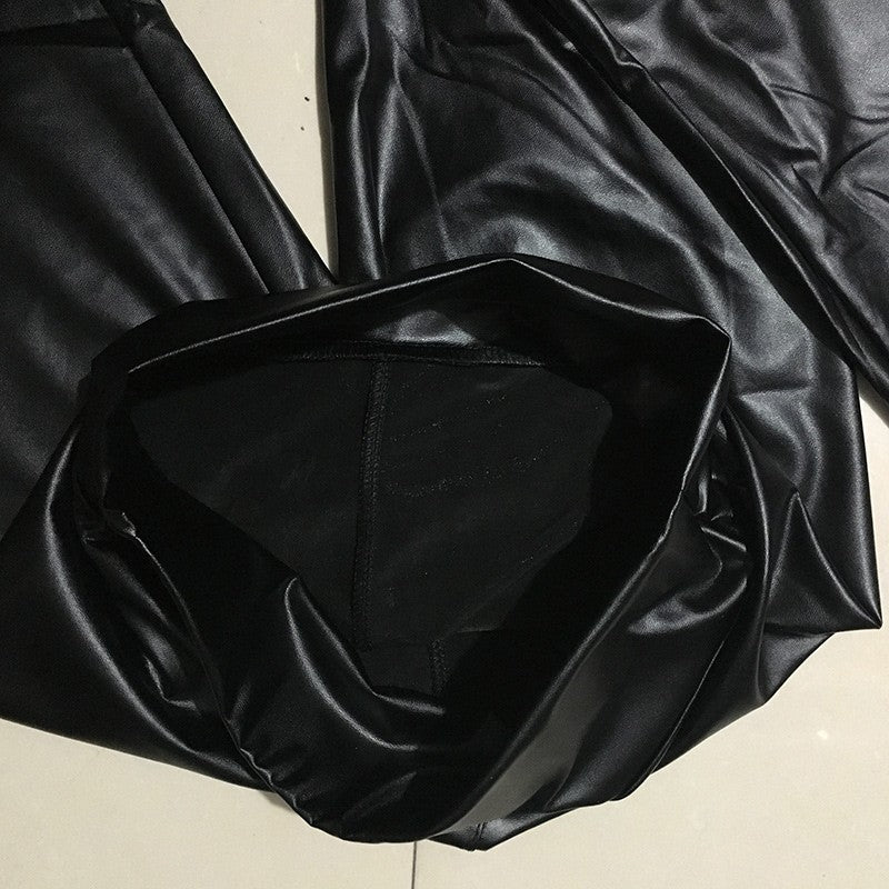 BIVIGAOS Fashion Women PU Leather Pants Elastic High Waist Winter Leggings Slim Velvet Leather Leggings Skinny Fleece Trousers