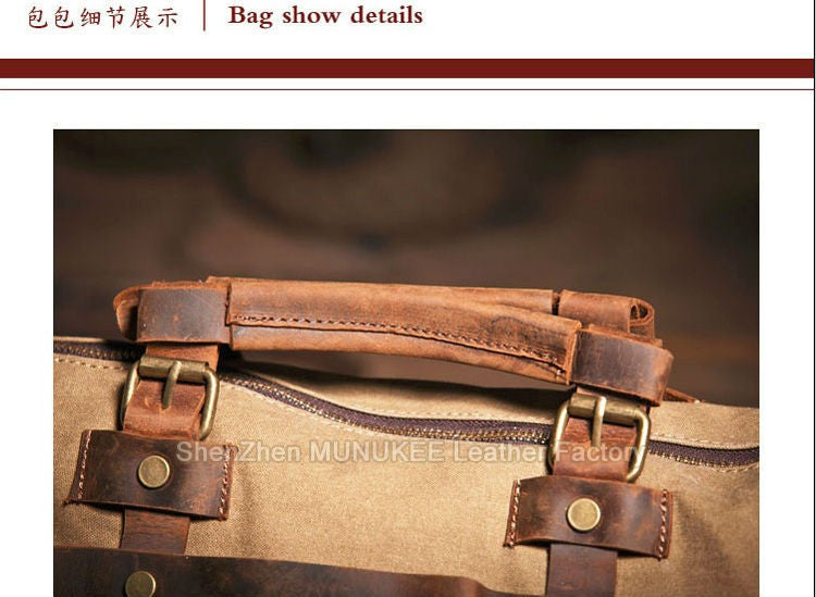 Vintage Military Canvas + Genuine Leather Men Shoulder Bag Sling Crossbody Bag Tote Handbag Men Canvas Messenger Bag  Leisure