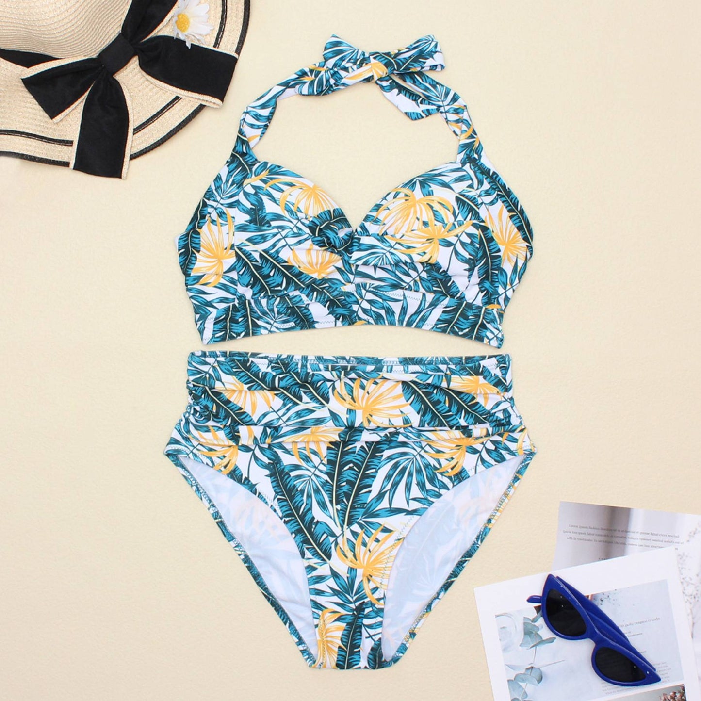 Sexy High Waist Bikinis 2025 New Halter Swimwear Women Swimsuit Female Bikini Set Print Bodysuit Bathing Suit Summer Biquini XXL