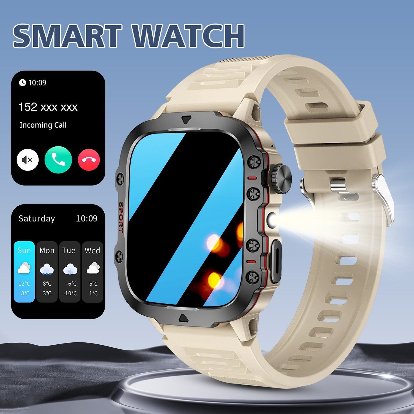 Smart watch, Bluetooth call, message reminder, two straps optional, suitable for iPhone/Android phone