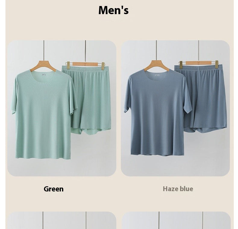 Pajamas Men Round Neck Short Sleeve Shorts Set Non-marking Ice Silkschool Pajamas Shorts Easy to Wash Solid Colour Large Size 3x