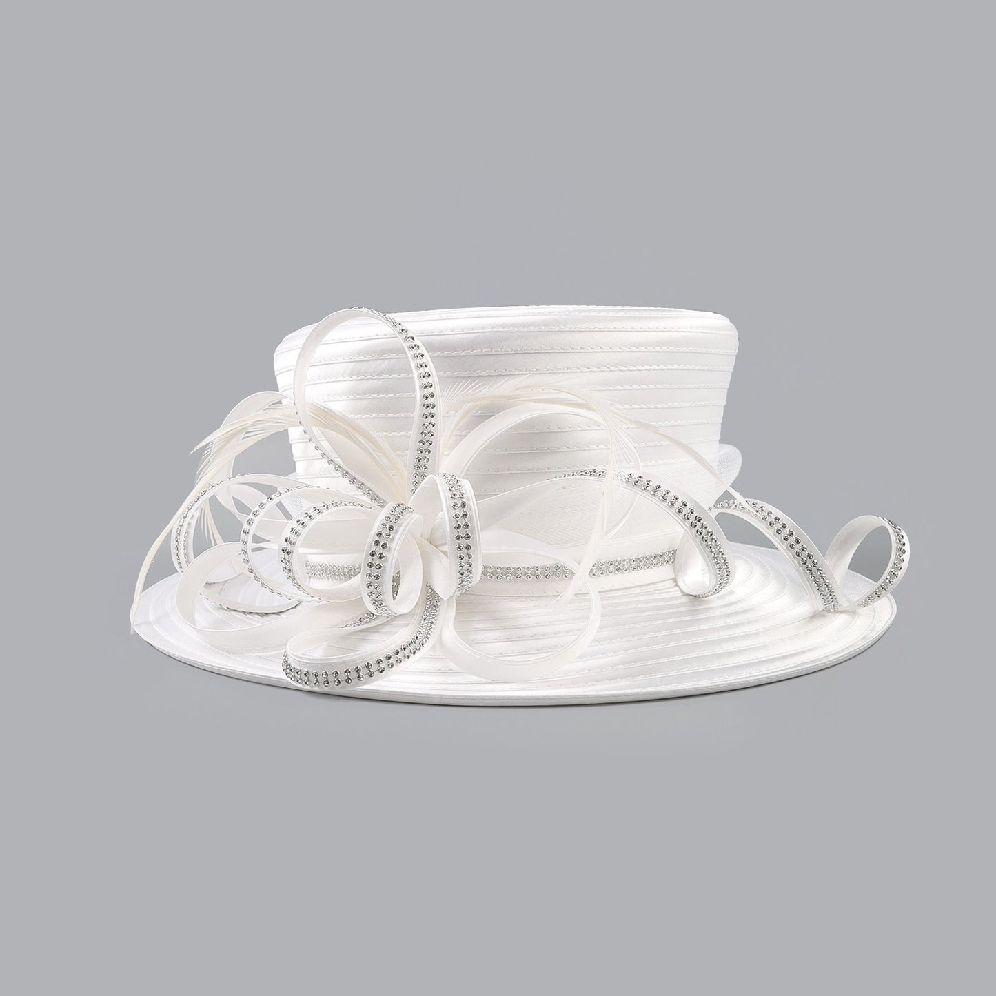 Deluxe New White Church Hat Party Banquet Satin Cloth Photography Hats Premium Chains Formal Hat Flower Top Cap For Women Ladies