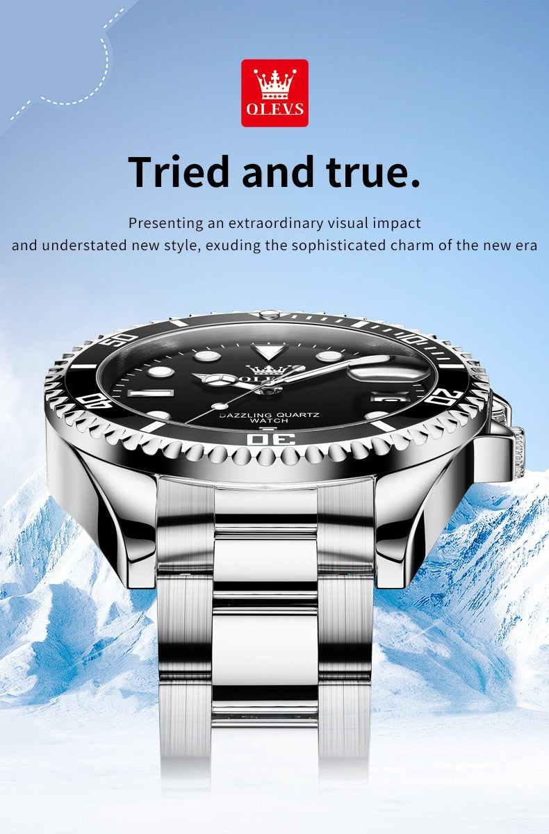 OLEVS Men's Watches Trend Luxury Fine Steel Strap Big Date Original Brand Quartz Wristwatch for Man Waterproof Luminous 5885 New
