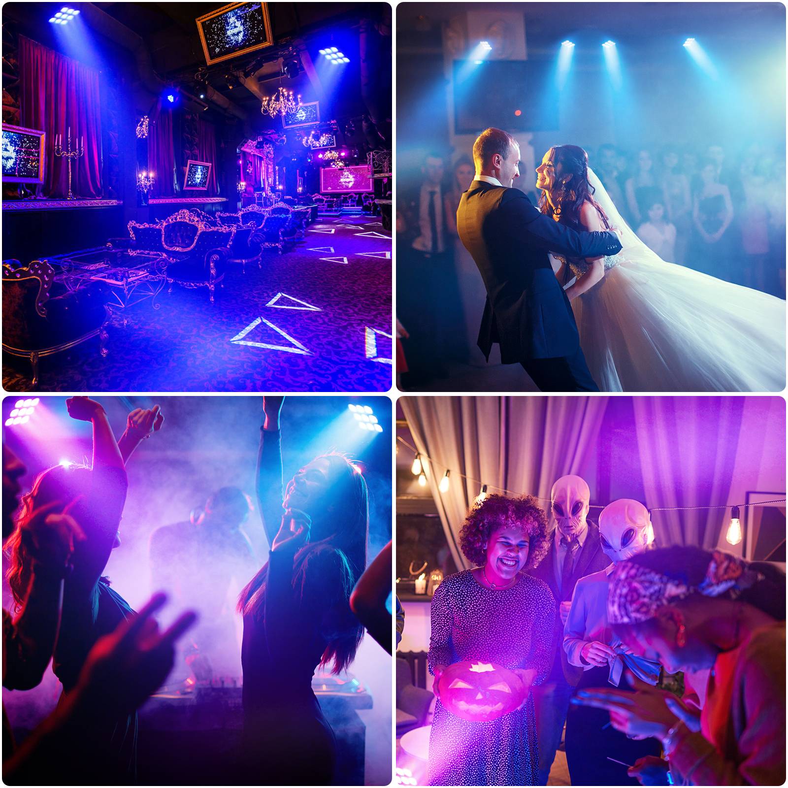 4PCS 9LEDs Par Lights RGBW Stage Lighting Effect Projector DMX512 Remote Control Square Strobe Light for Show Concert Party