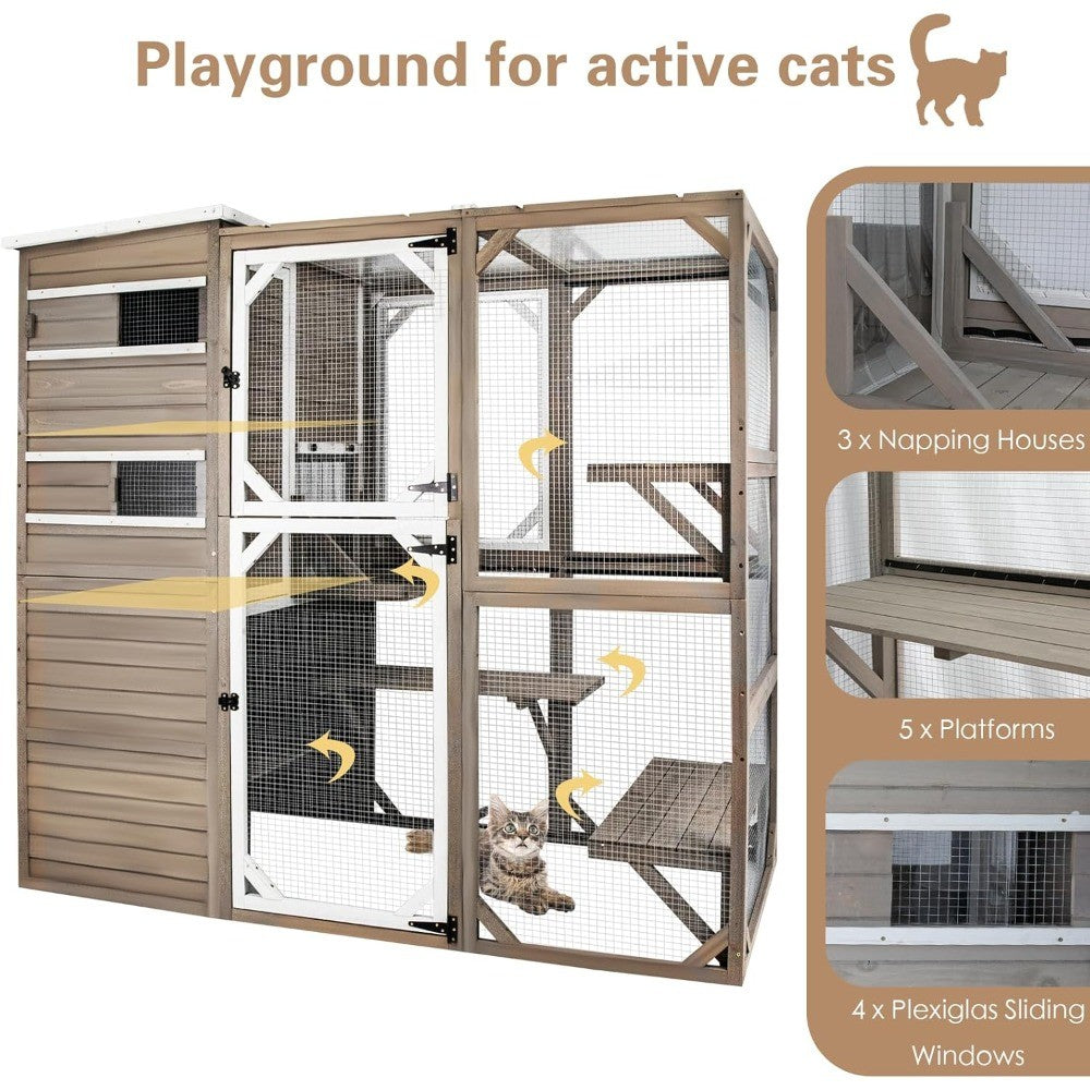 Catio para Gatos ao Ar Livre, Casa de Gatos Grande, Condomínio de Gatos, Área de Recreação Interna com Plataformas de Vários Níveis