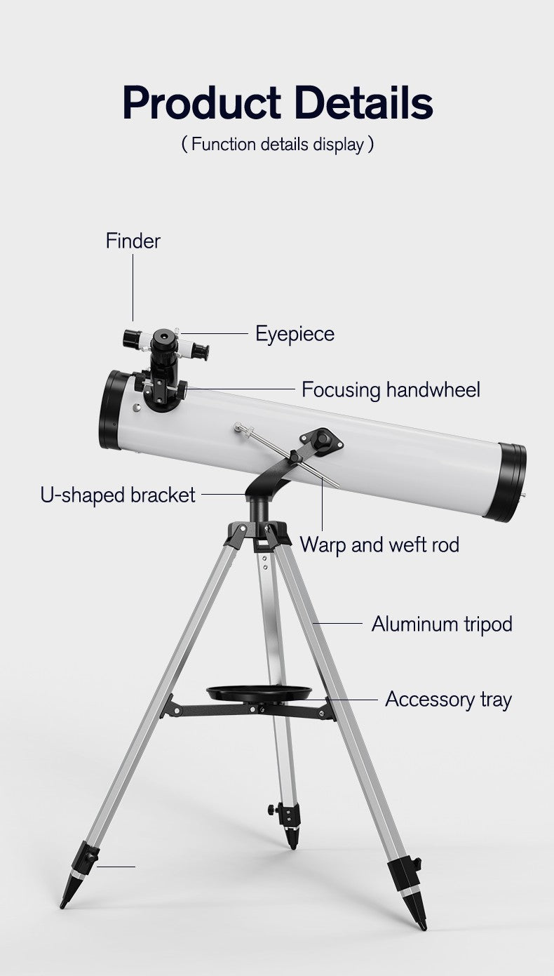 Telescópio Profissional Monocular 35X-875X com Abertura Grande de 114MM F70076 para Observação de Estrelas, Pássaros e Lua