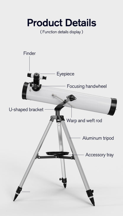 Telescópio Profissional Monocular 35X-875X com Abertura Grande de 114MM F70076 para Observação de Estrelas, Pássaros e Lua