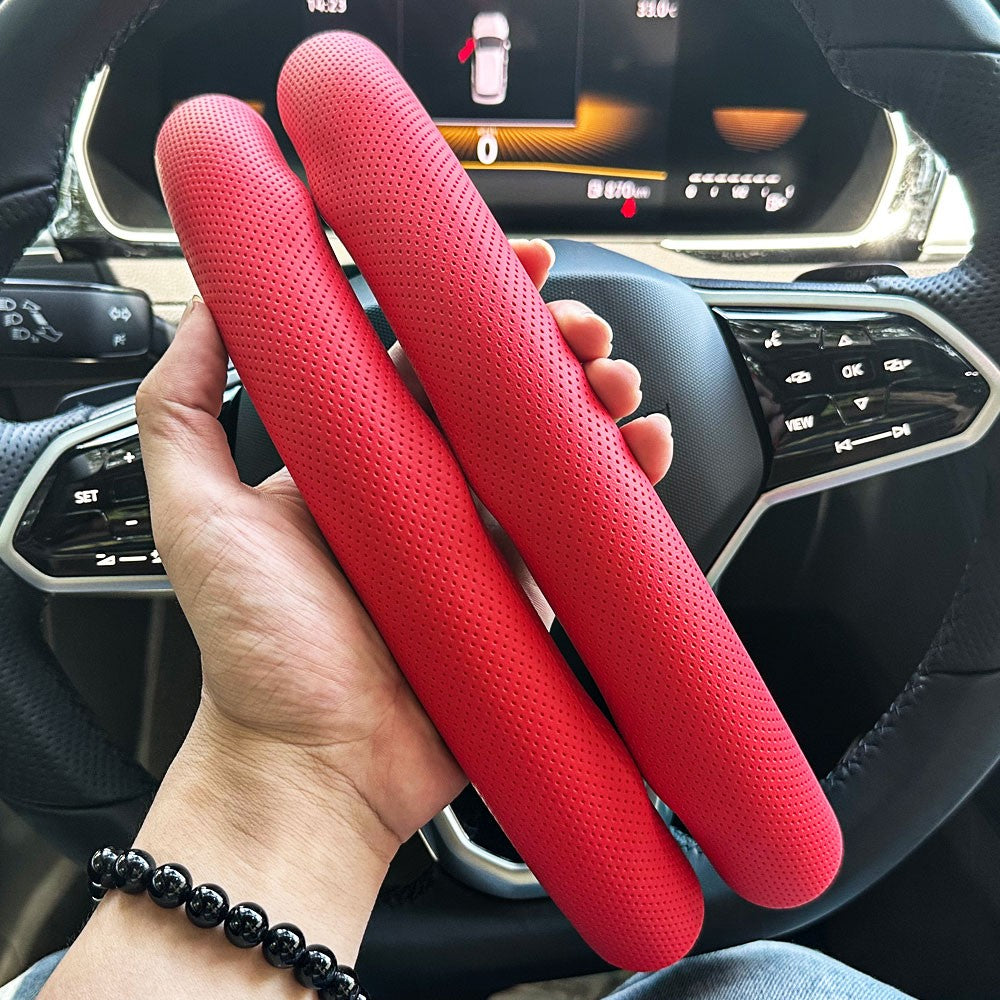 Capa de Volante Redondo em forma de D Universal para Carro Furo de ventilação Couro Absorve suor Antiderrapante Acessórios de Decoração 15 polegadas