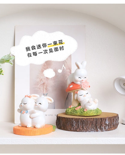 Estatuetas criativas de coelho para casais, presentes de Dia dos Namorados, decorações fofas para casa, sala de estar e enfeites de mesa de escritório