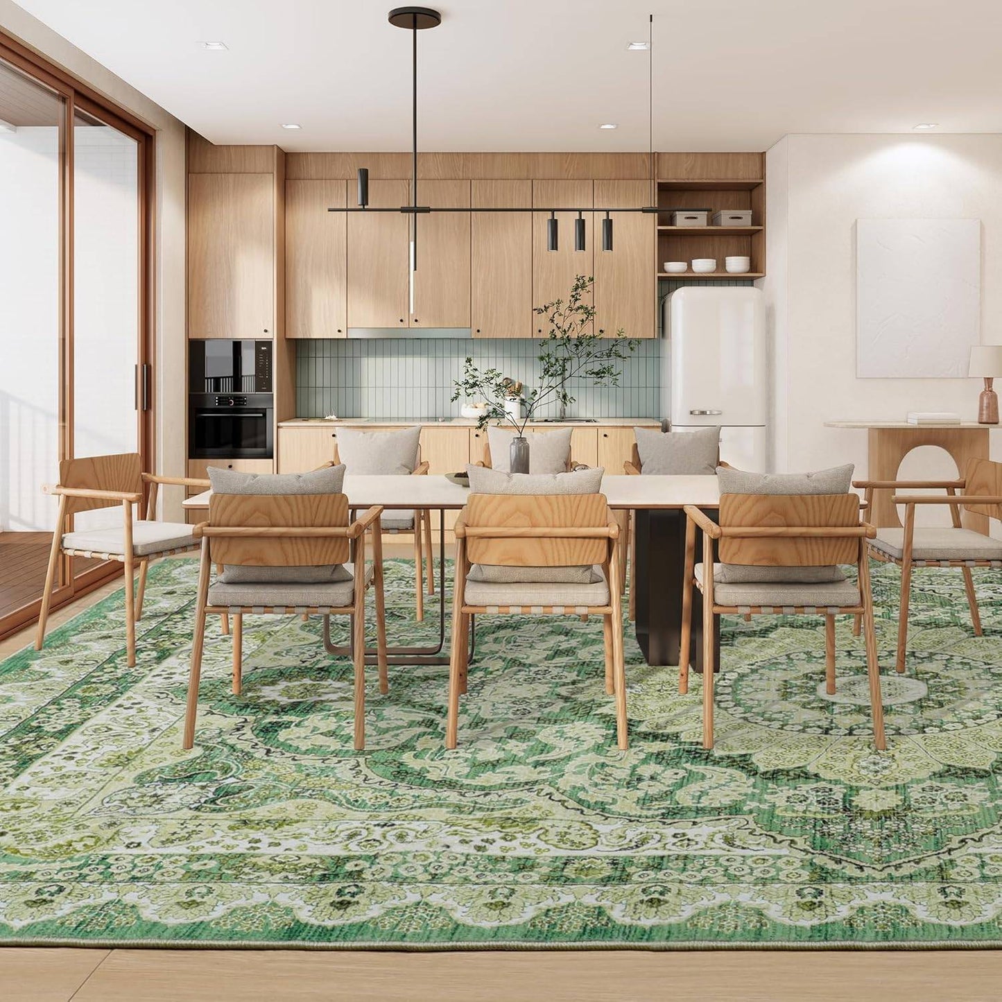 Area Rugs for Living Room, Machine Washable Vintage Rug, Non-Slip Low Pile Throw Rugs with Rubber Backing Washable Carpet