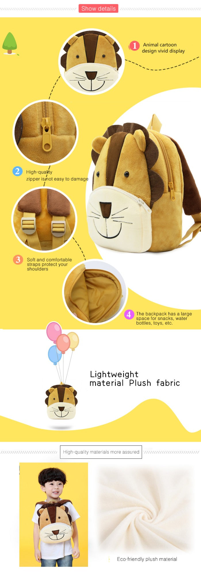 Mochila Escolar Meninos Meninas Animal Fofo Leão Crianças Pelúcia Mochila Infantil Jardim de Infância