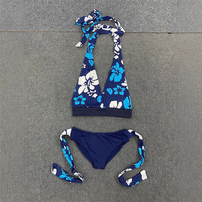 women's swimsuit 2025 Summer Tree Printed Swimming Clothes 2 Piece Swimsuit Sexy Tight Vest Crop Tops High Waist Bikini
