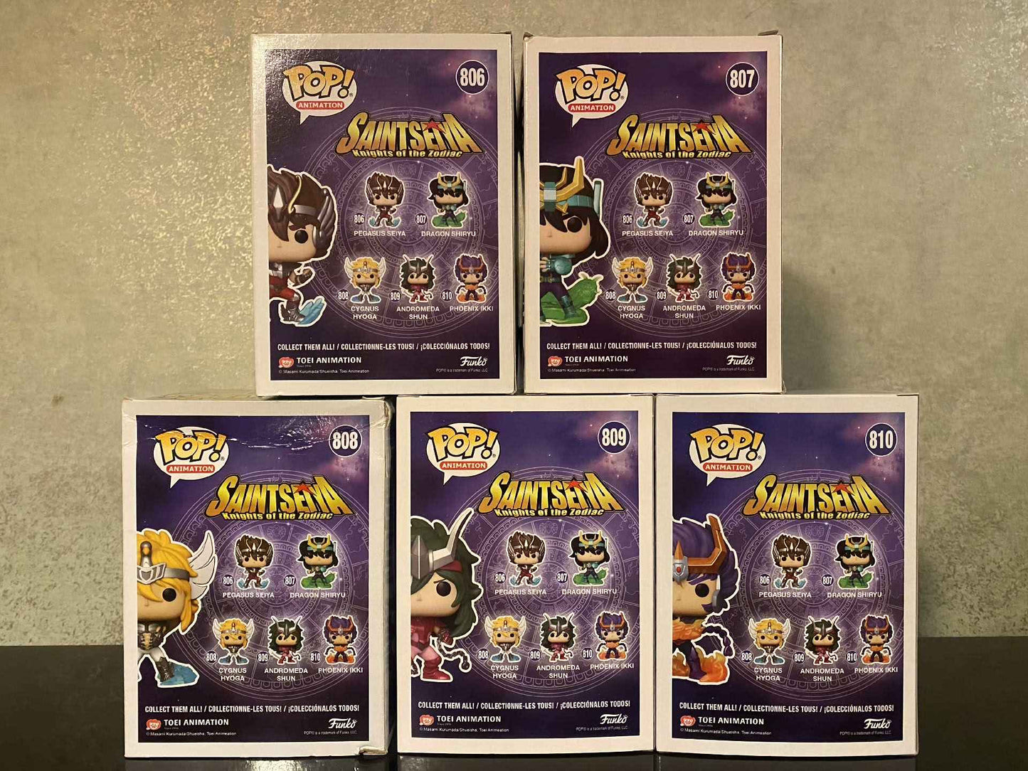 Funko Pop Cavaleiros do Zodíaco Boneco Articulado Hyoga de Cisne #808 Shiryu de Dragão #807 Shun de Andrômeda #809 Ikki de Fênix #810 Bonecos de Vinil Brinquedos