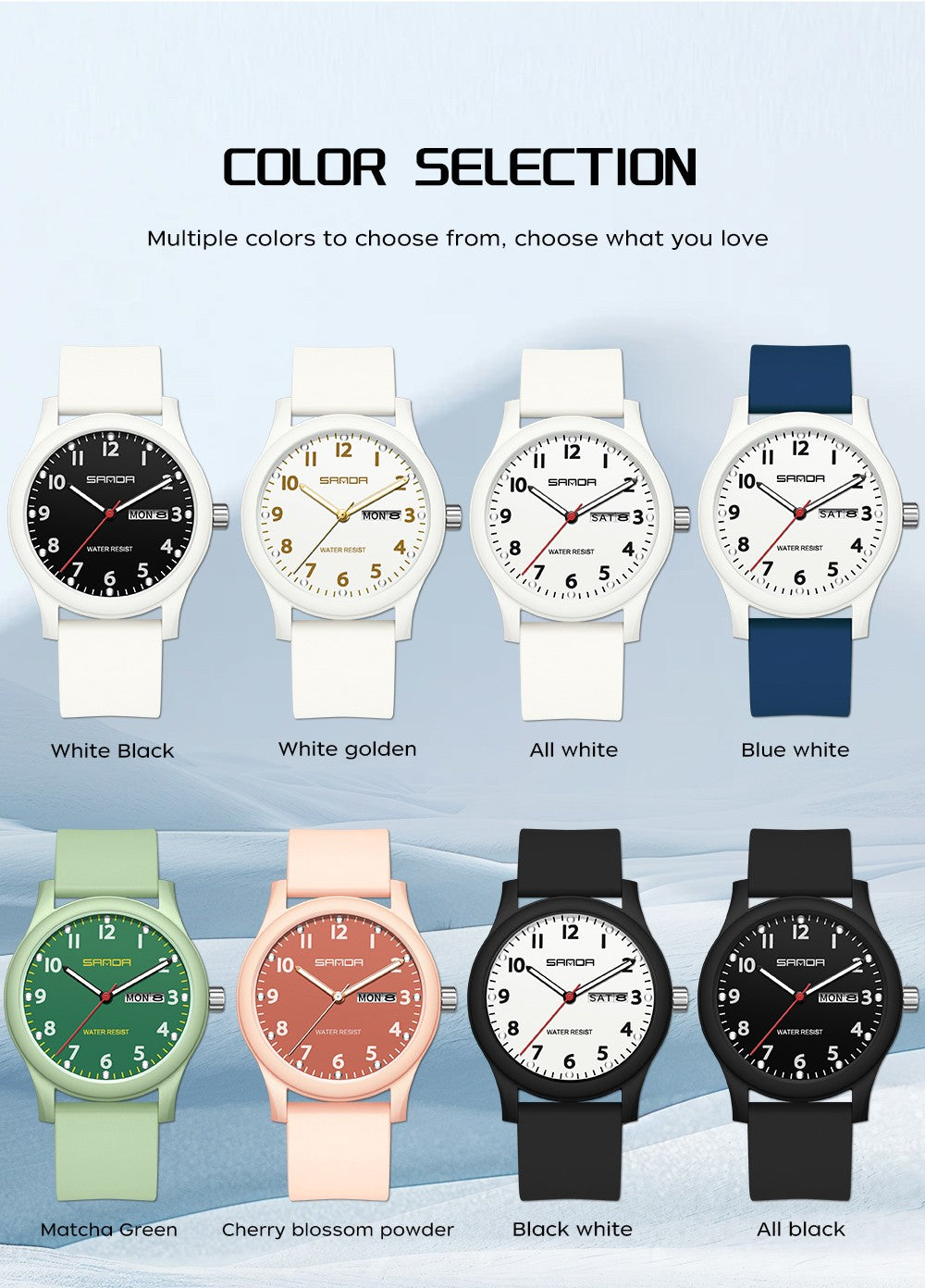 SANDA 3263 Fashion Casual Men Watch Silicone Strap Waterproof Luminous Clock Unisex Wristwatch Date Week Sport Man Watches