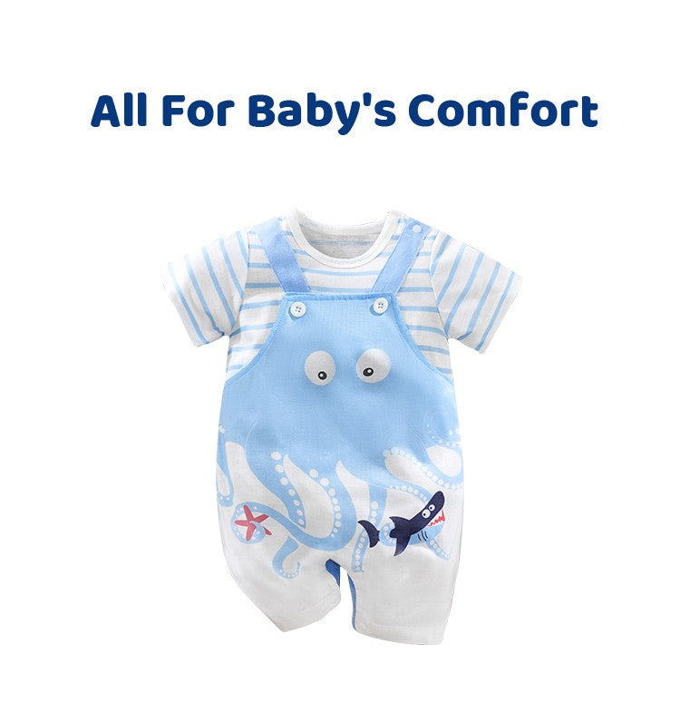 0-18 Baby Jumpsuit Cute Cartoon Strap Octopus Casual And Comfortable Soft Boy And Girl Summer Short Sleeved Newborn Clothes