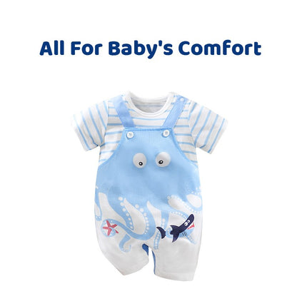 0-18 Baby Jumpsuit Cute Cartoon Strap Octopus Casual And Comfortable Soft Boy And Girl Summer Short Sleeved Newborn Clothes
