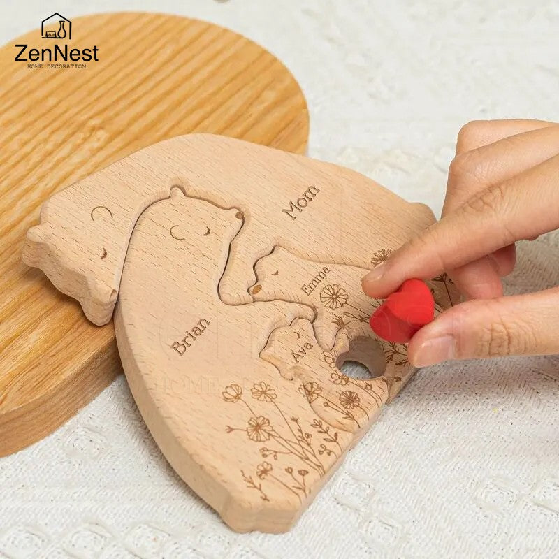 Quebra-cabeças de Madeira Artísticos, Quebra-cabeças Personalizados com Nomes da Família Ursinho, Presentes de Ação de Graças e Natal, Decorações de Mesa para Casa