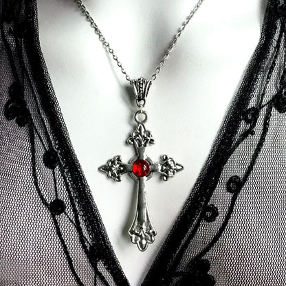 Gothic Cross Necklace For Women Men Punk Hollow Flower Cross Charms Choker Chain Vampires Pendant Jewelry Party Accessories Gift
