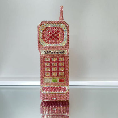 XIYUAN Newest Cellphone Shaped Rhinestone Evening Clutch Purse Luxury Diamond Wedding Party Bag Lady Pink Crystal Bridal Handbag