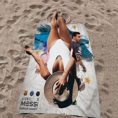 Toalha de Praia Estampada de Microfibra M-Messi, Estrela do Futebol, para Montanhismo, Yoga, Praia, Natação, Corrida, Absorvente e Macia