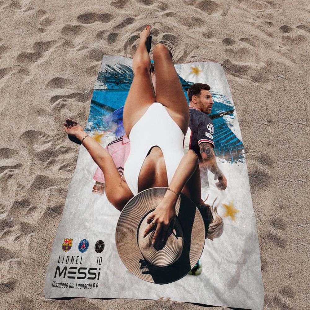 Toalha de Praia Estampada de Microfibra M-Messi, Estrela do Futebol, para Montanhismo, Yoga, Praia, Natação, Corrida, Absorvente e Macia