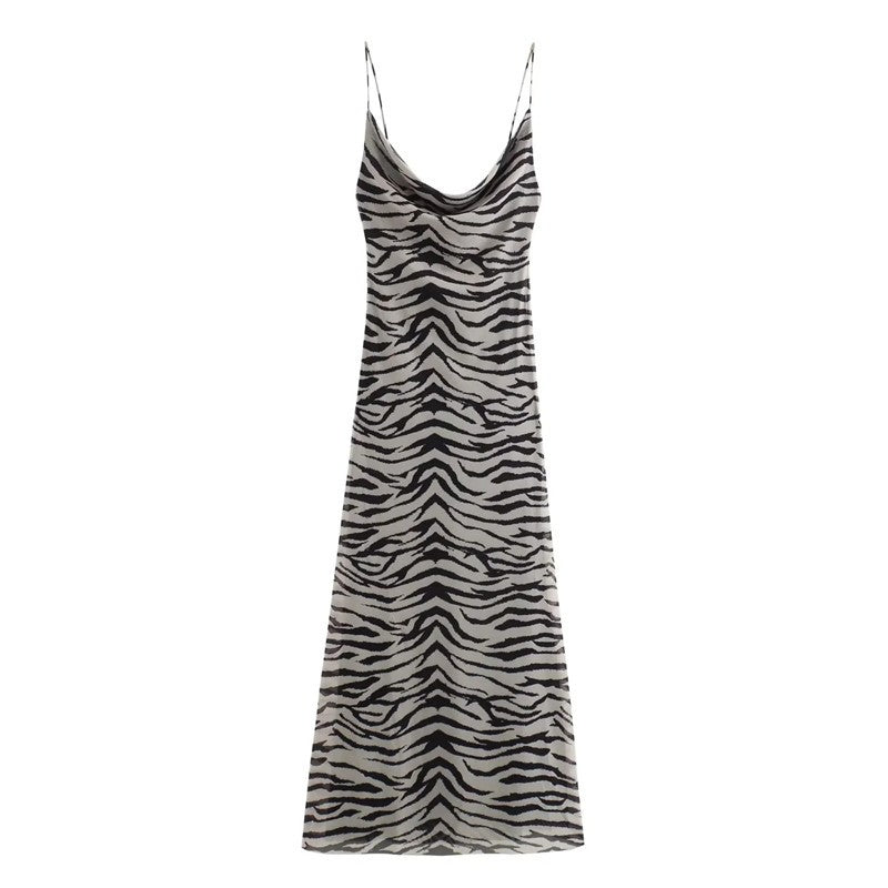 MUJER Leopard Print Tulle Slip Dress Woman Backless Summer Long Dresses For Wome