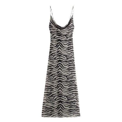MUJER Leopard Print Tulle Slip Dress Woman Backless Summer Long Dresses For Wome