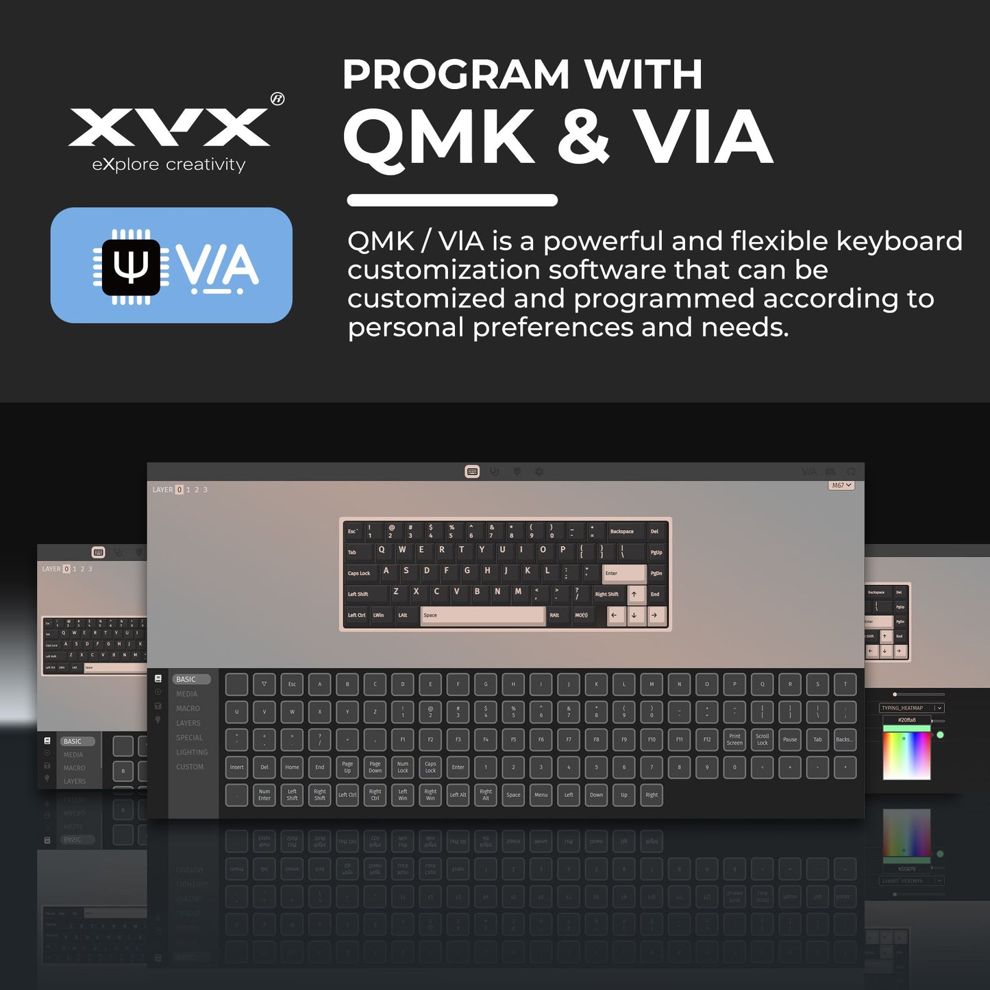Teclado Mecânico XVX M67 JadeStone com Teclas IMD-Tech Hot Swappable Design Gasket Teclado com Retroiluminação RGB Personalizada Tri-Modo
