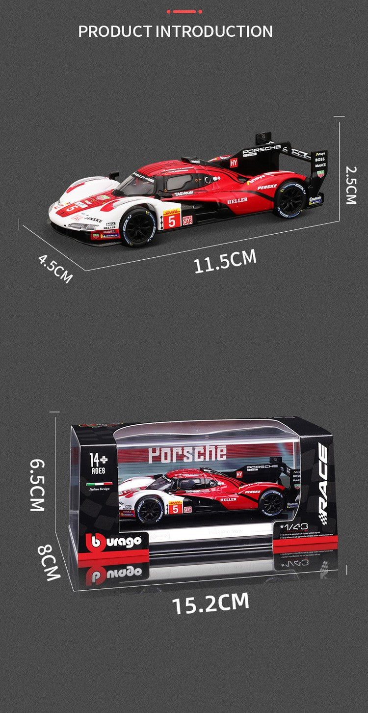 Bburago 1:43 Porsche 963 Modelo de Carro 24h Le Mans Miniatura de Liga Veículos de Brinquedo Diecast Voiture Coleção de Presente