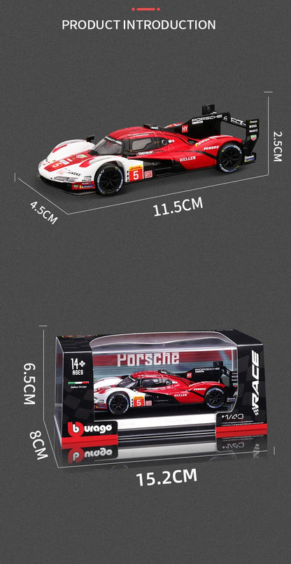 Bburago 1:43 Porsche 963 Modelo de Carro 24h Le Mans Miniatura de Liga Veículos de Brinquedo Diecast Voiture Coleção de Presente