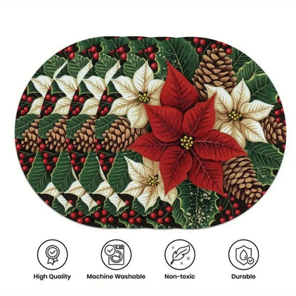 4PCS Christmas Placemats Round Polyester Non Slip Heat Resistant Festive Table Mats Christmas Style Design Round Tablecloth