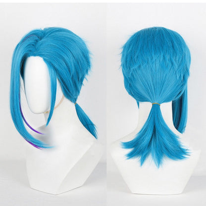Peruca de Cabelo para Cosplay Arcane Jinx Traje Anime Sapatos Botas para Cosplay Jinx Feminino para Meninas, Mulheres, Role Play, Festa, Carnaval, Roupas