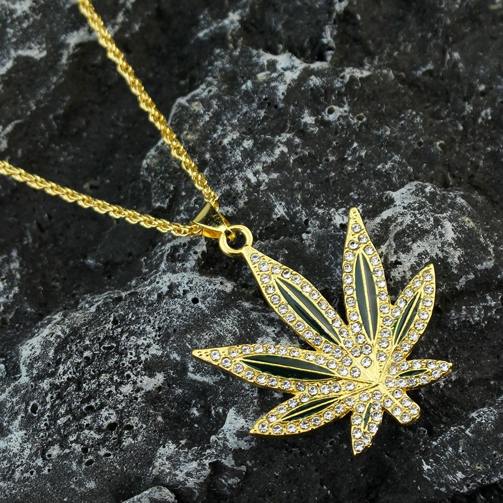 Colar Masculino com Pingente de Folha de Bordo Cravejado de Strass Correntes Douradas para Meninos Joias Steampunk Masculinas